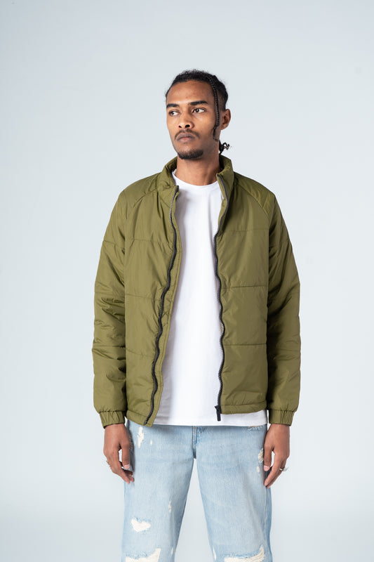 Olive High Neck Puffer Jacket