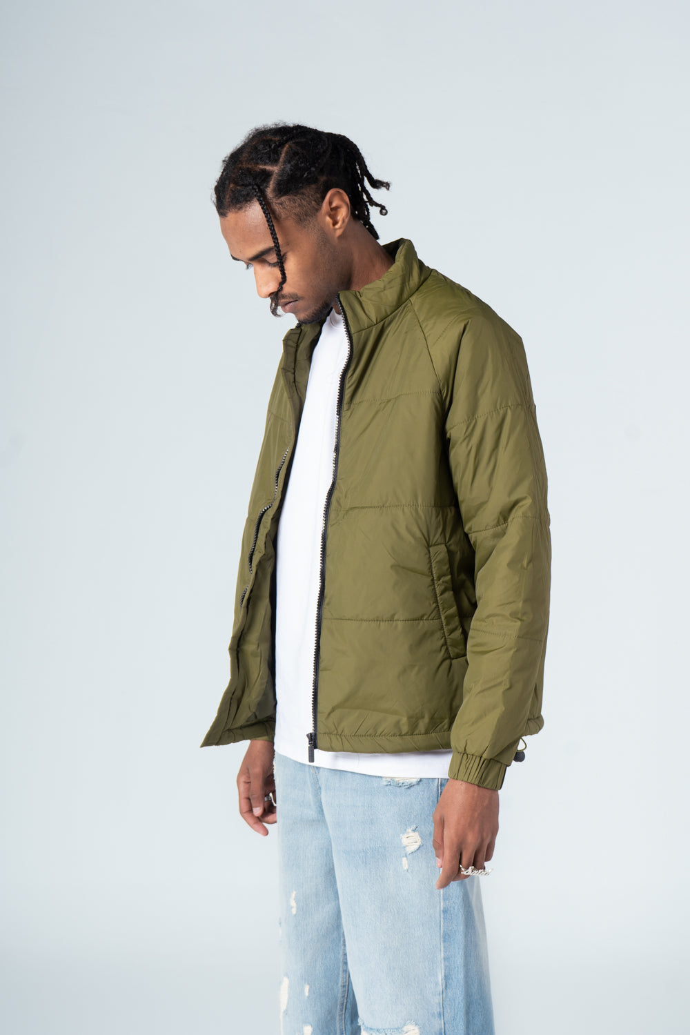 Olive High Neck Puffer Jacket