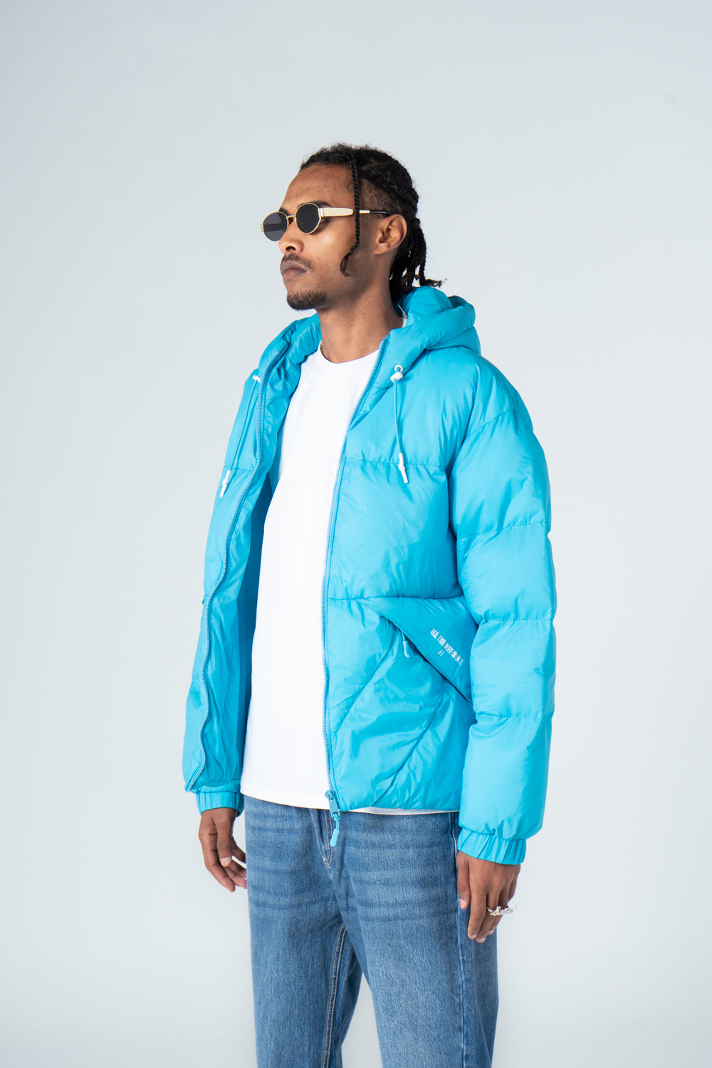 Sky Blue Waterproof Hooded Puffer Jacket