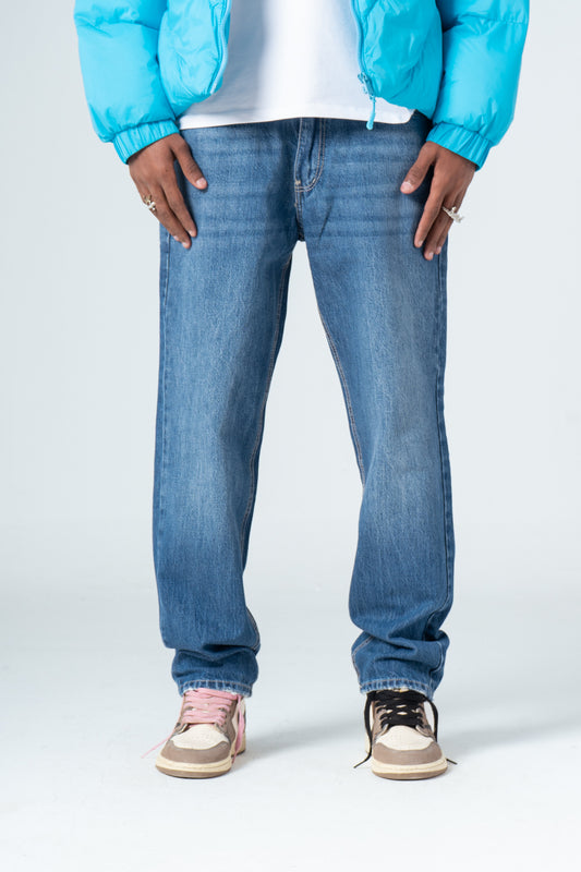 Blue Flexible Ribbed Hem Jeans