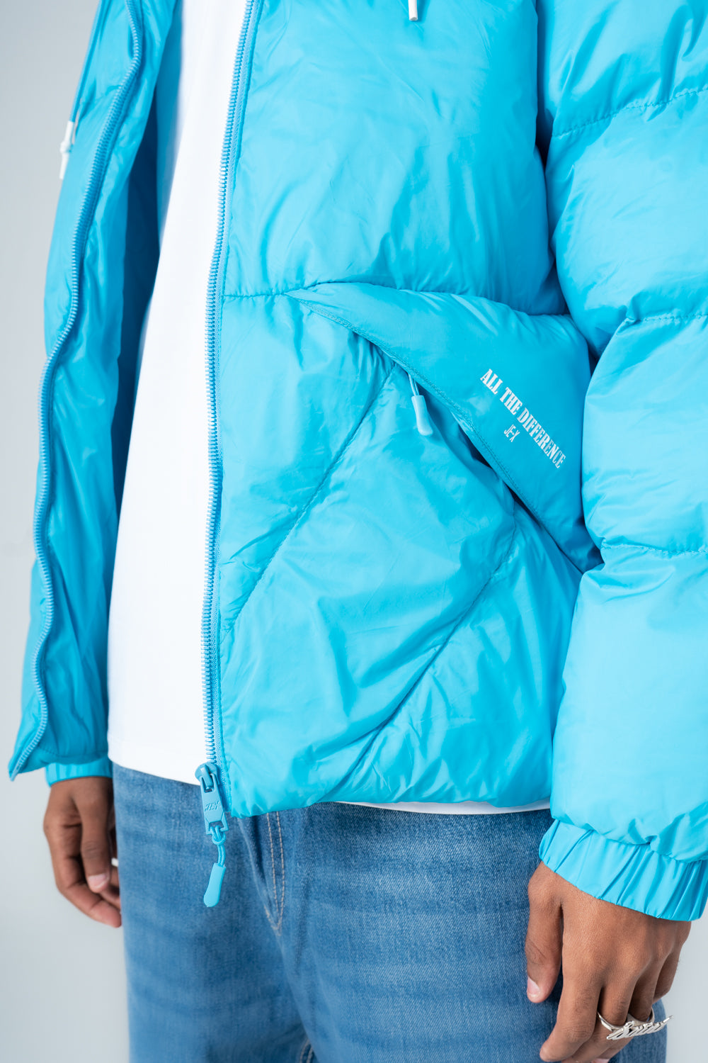 Sky Blue Waterproof Hooded Puffer Jacket