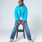 Sky Blue Waterproof Hooded Puffer Jacket