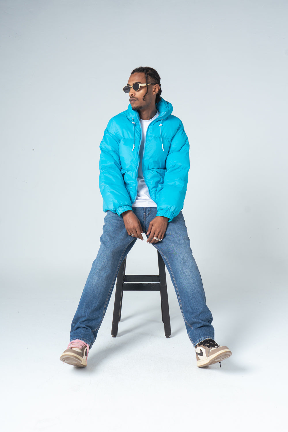 Sky Blue Waterproof Hooded Puffer Jacket