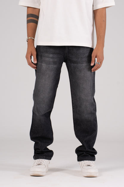Faded Black Straight leg Pants - بنطلون جينز برجل مستقيمة