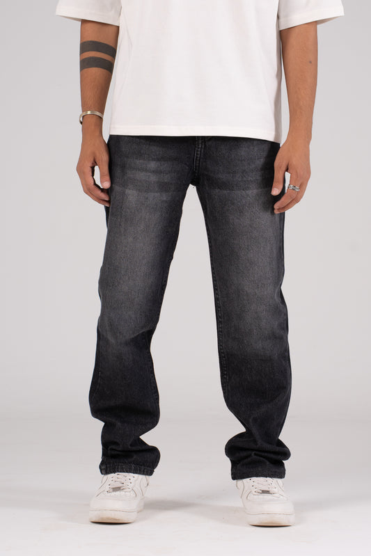 Faded Black Straight leg Pants - بنطلون جينز برجل مستقيمة