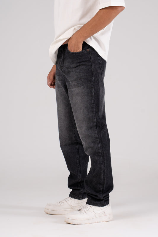 Faded Black Straight leg Pants - بنطلون جينز برجل مستقيمة