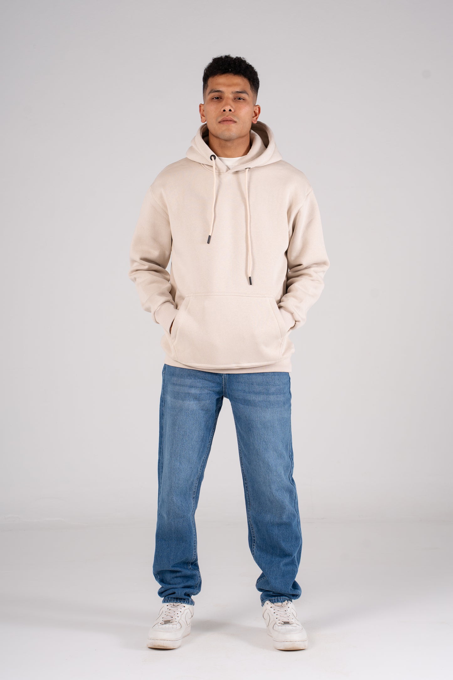 Beige Plain Melton Hoodie -  هودي ميلتون سادة