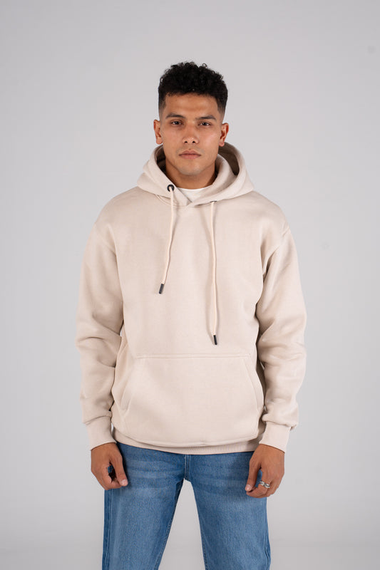 Beige Plain Melton Hoodie -  هودي ميلتون سادة