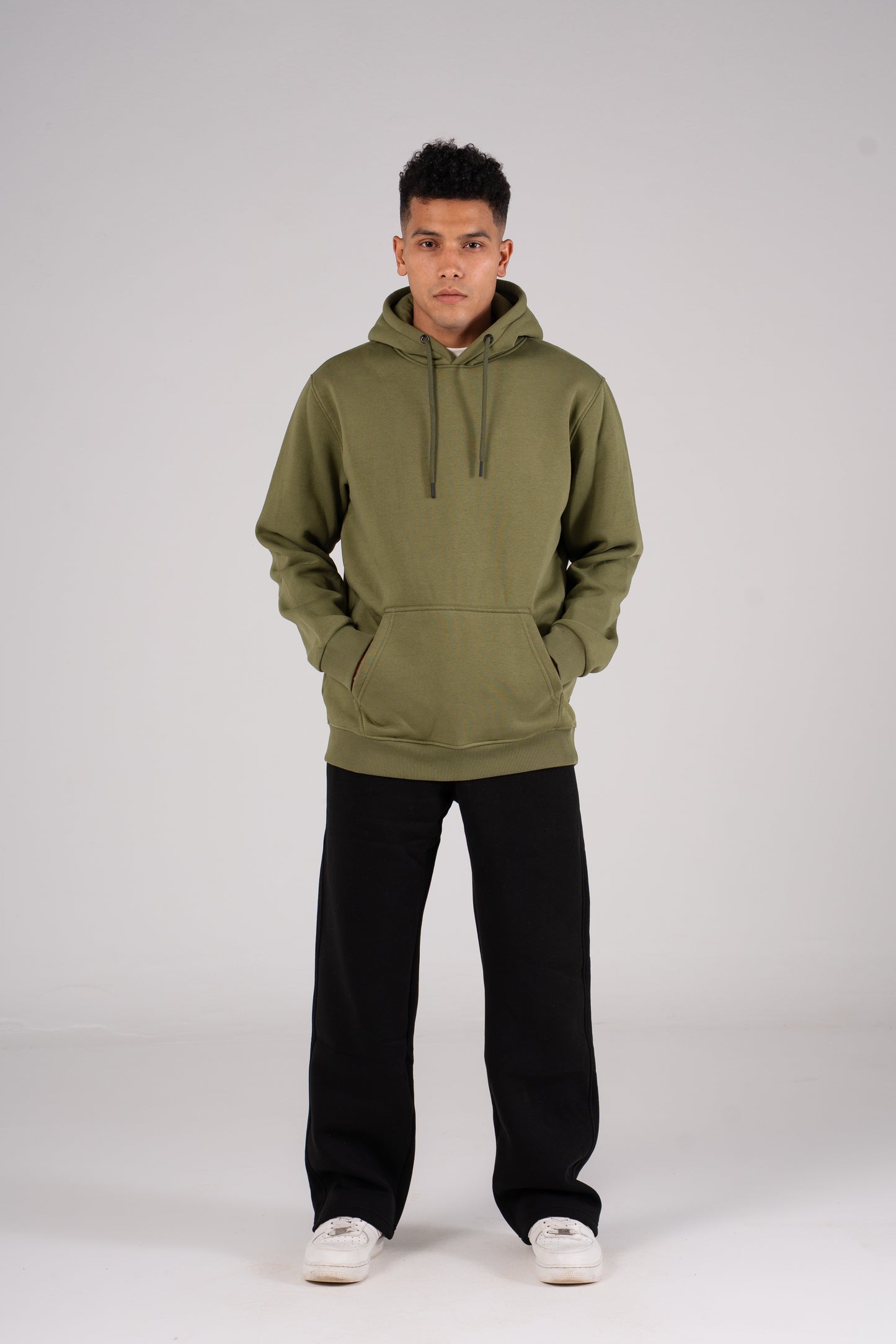 Olive Plain Melton Hoodie -  هودي ميلتون سادة