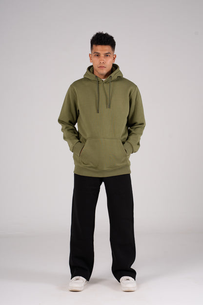 Olive Plain Melton Hoodie -  هودي ميلتون سادة