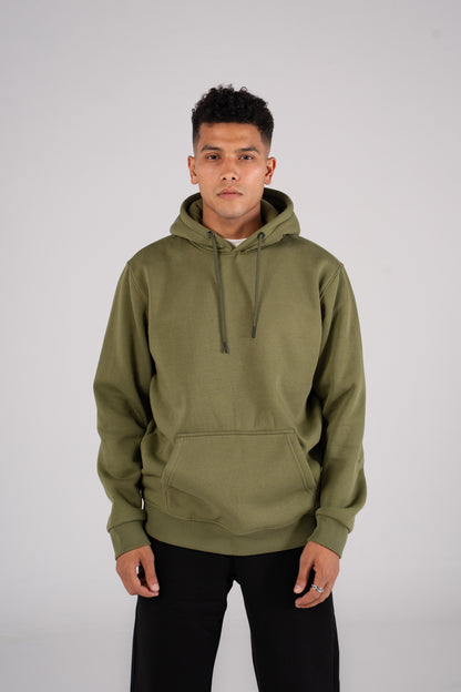 Olive Plain Melton Hoodie -  هودي ميلتون سادة