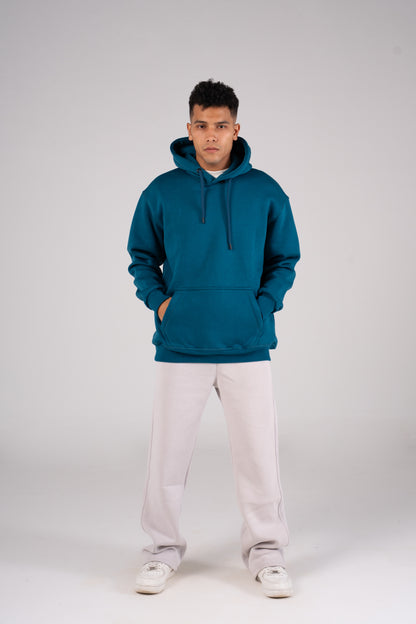 Teal Blue Plain Melton Hoodie - هودي ميلتون سادة