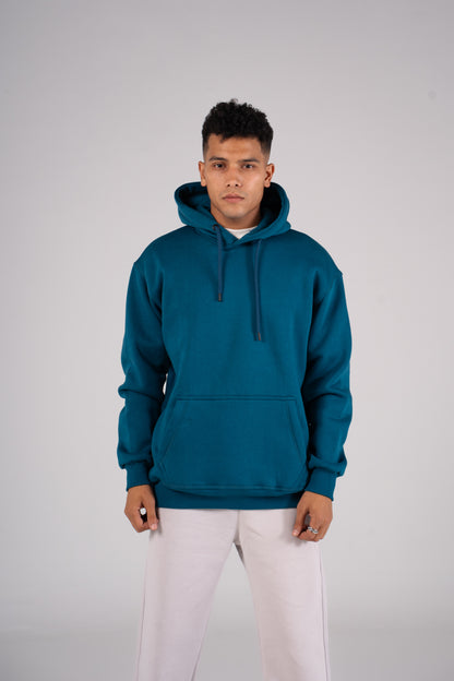 Teal Blue Plain Melton Hoodie - هودي ميلتون سادة