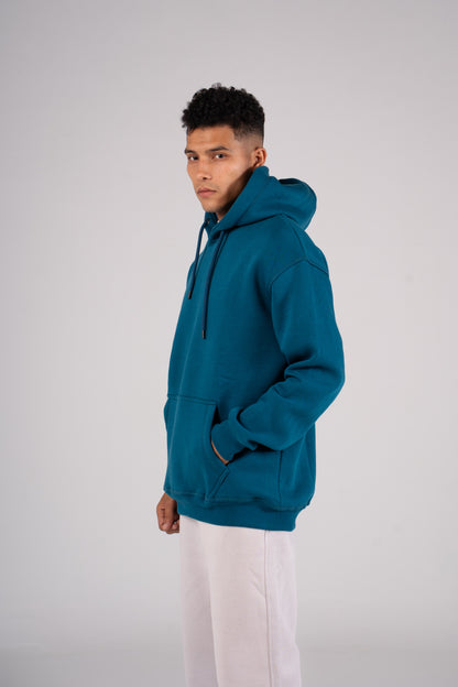 Teal Blue Plain Melton Hoodie - هودي ميلتون سادة