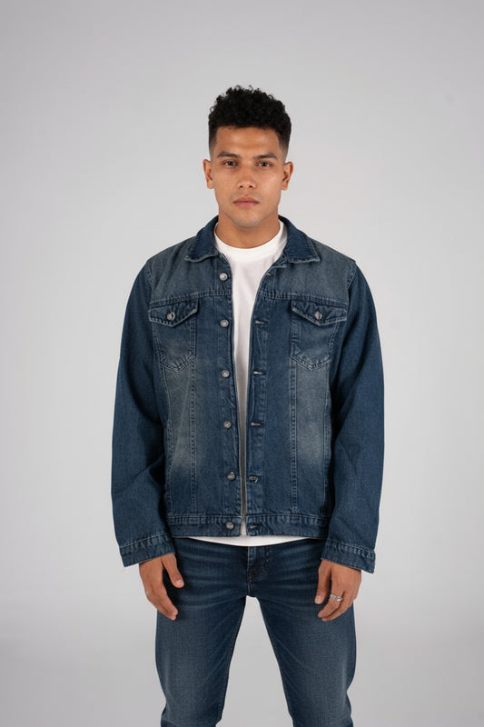 Front Pocket Denim Jacket- جاكيت جينز بجيب امامي