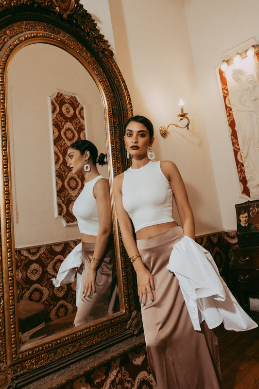 تنورة ماكسي سادة باللون البني الوردي