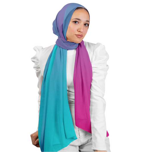 Turquoise Gradient Chiffon Crepe Scarf