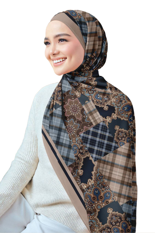 Coffee Printed Chiffon Crepe Scarf