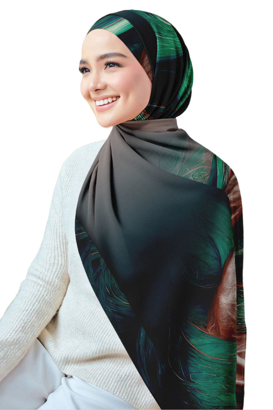 Olive Printed Chiffon Crepe Scarf