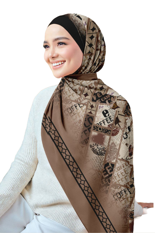 Coffee Printed Chiffon Crepe Scarf