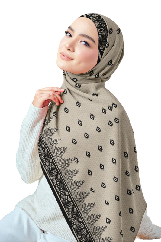 Beige Printed Chiffon Crepe Scarf