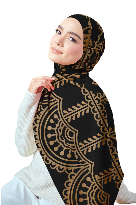 Black Printed Chiffon Crepe Scarf