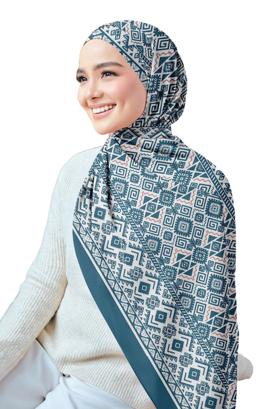 Blue Printed Chiffon Crepe Scarf
