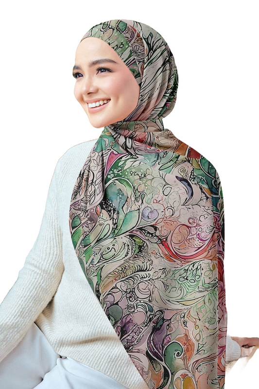 Colorful Printed Chiffon Crepe Scarf