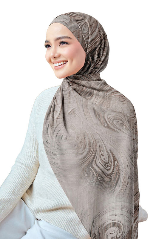 Beige Printed Chiffon Crepe Scarf