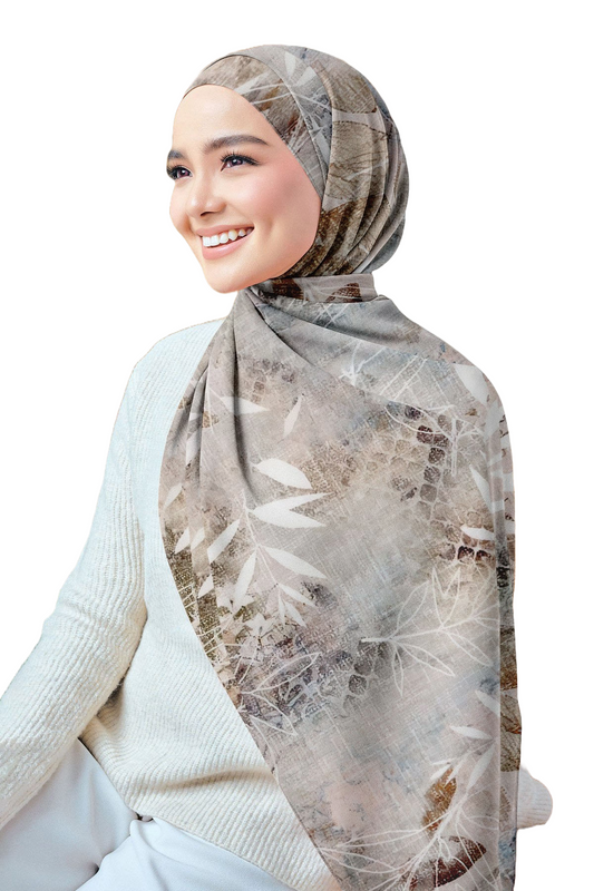 Beige Printed Chiffon Crepe Scarf