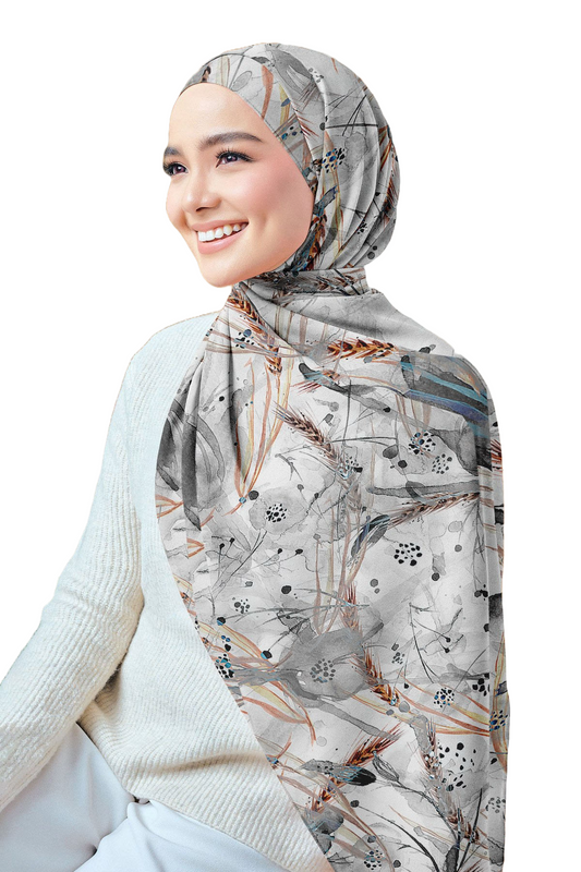 Gray Printed Chiffon Crepe Scarf