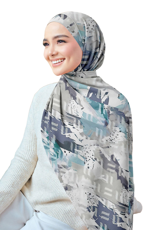 Gray Printed Chiffon Crepe Scarf
