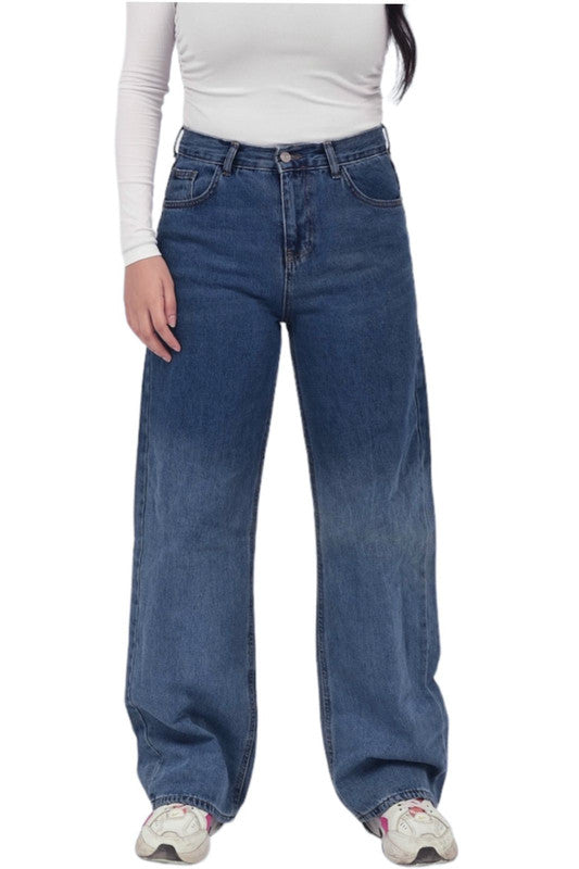 High-Waisted Ombre Jeans with Straight Legs