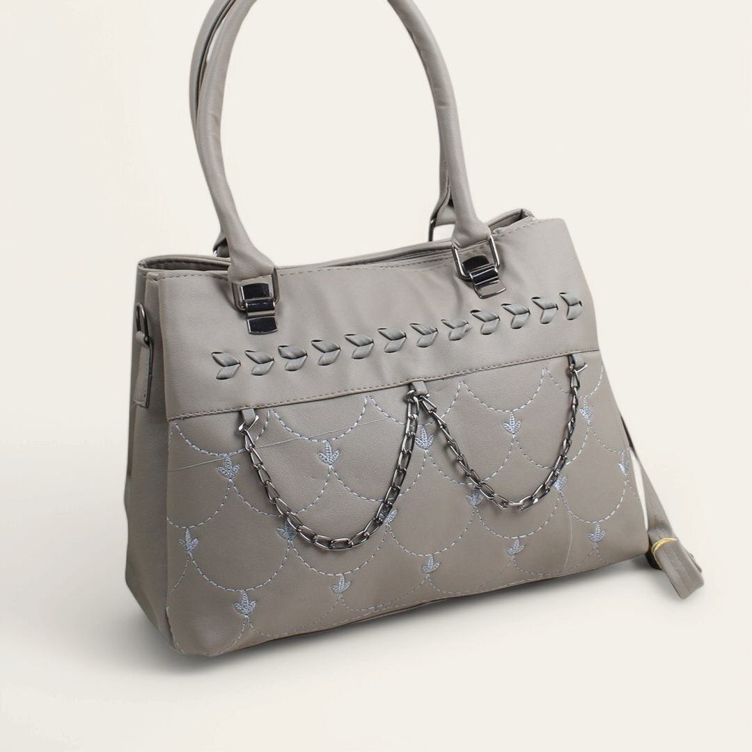 Gray Handbag Decorated with Chain
