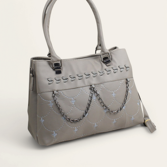 Gray Handbag Decorated with Chain