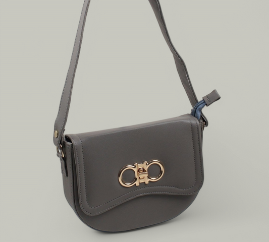 Gray Flap Crossbody Bag with Twist Lock