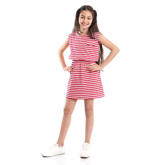 Girls Elastic Waist Striped Dress - فستان مخطط بخصر أستيك للبنات