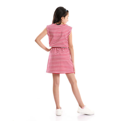 Girls Elastic Waist Striped Dress - فستان مخطط بخصر أستيك للبنات