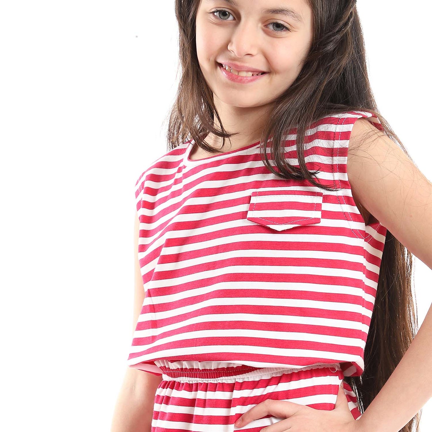 Girls Elastic Waist Striped Dress - فستان مخطط بخصر أستيك للبنات