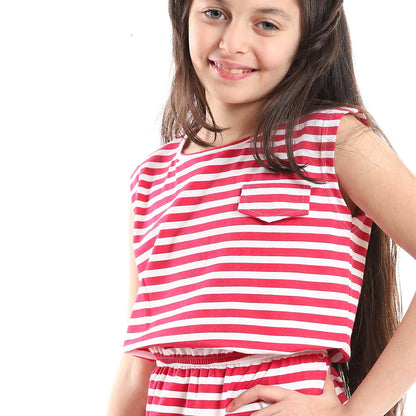 Girls Elastic Waist Striped Dress - فستان مخطط بخصر أستيك للبنات