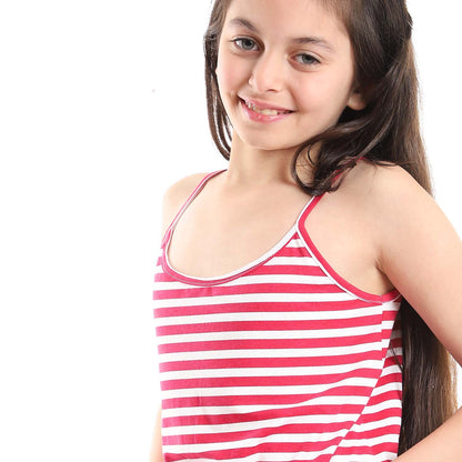 Girls Elastic Waist Straps Jumpsuit - جمبسوت مخططة حمالات بخصر أستيك