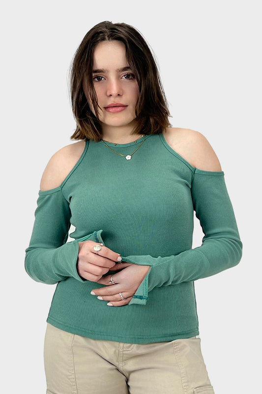 Okoye Mint Slit Shoulder Top