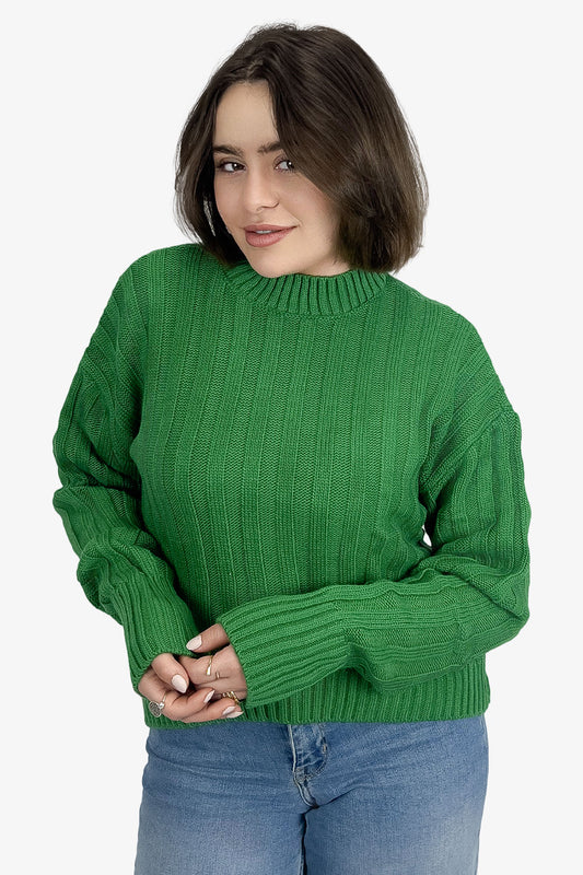 Okoye Green High Hip Ribbed Pullover