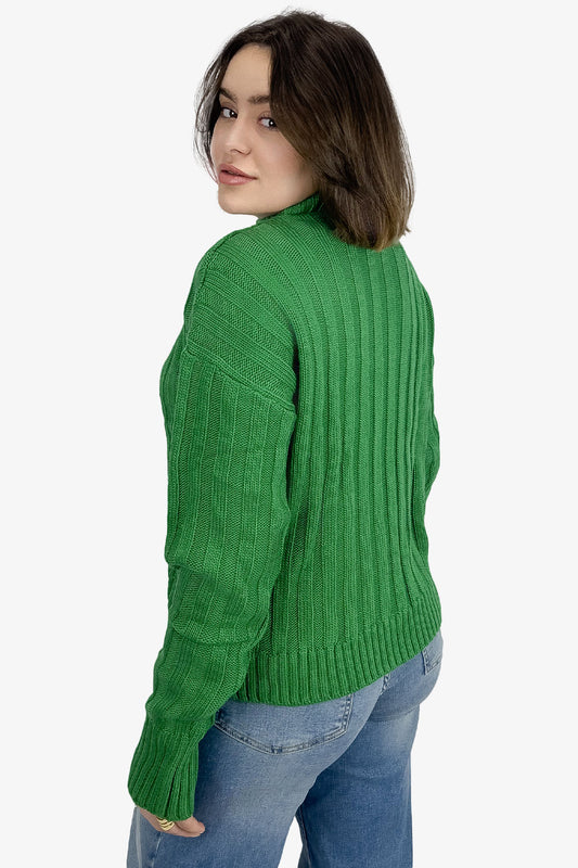 Okoye Green High Hip Ribbed Pullover