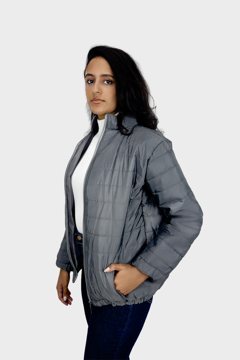 Gray Waterproof Puffer women Jacket