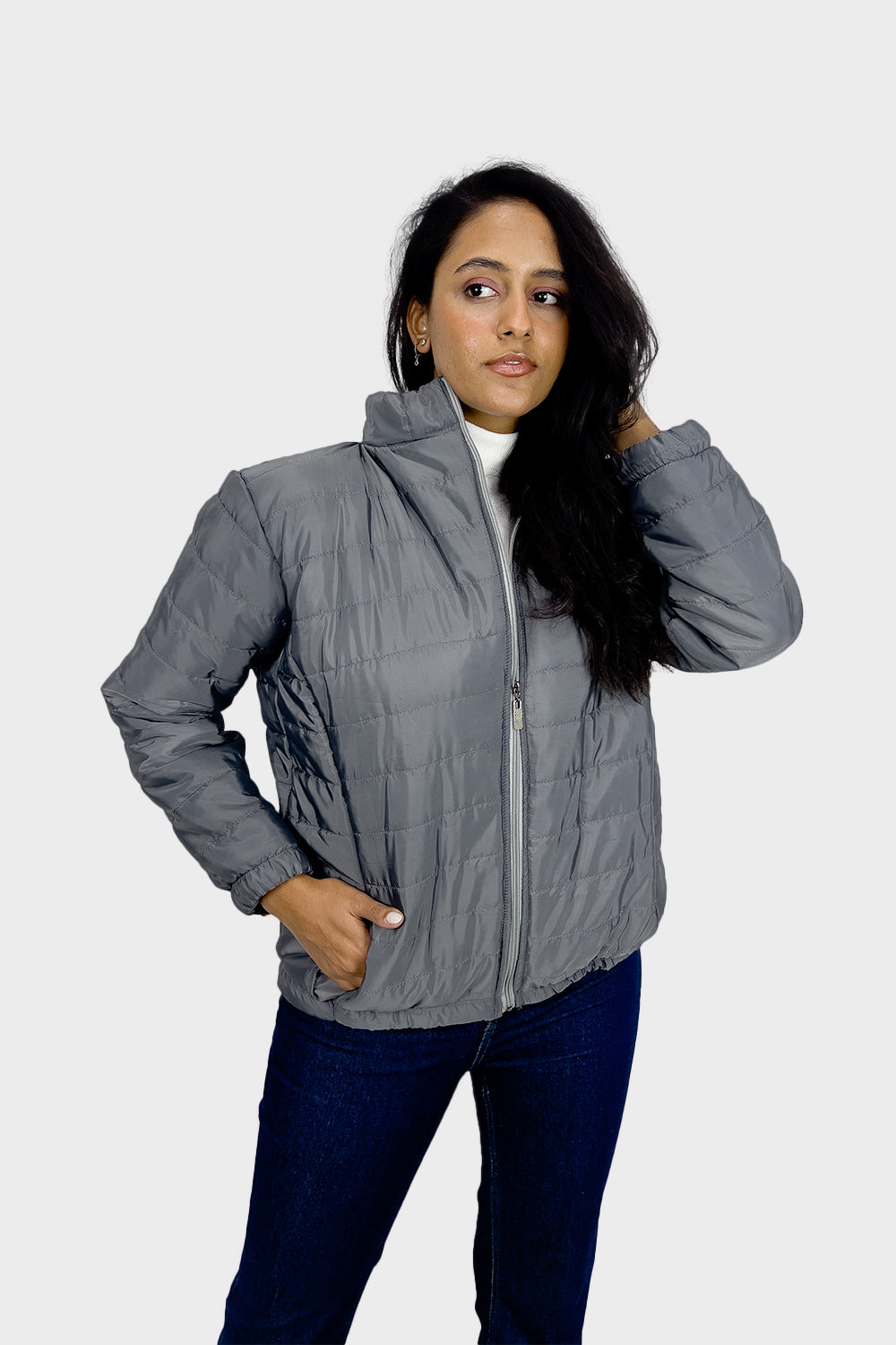 Gray Waterproof Puffer women Jacket