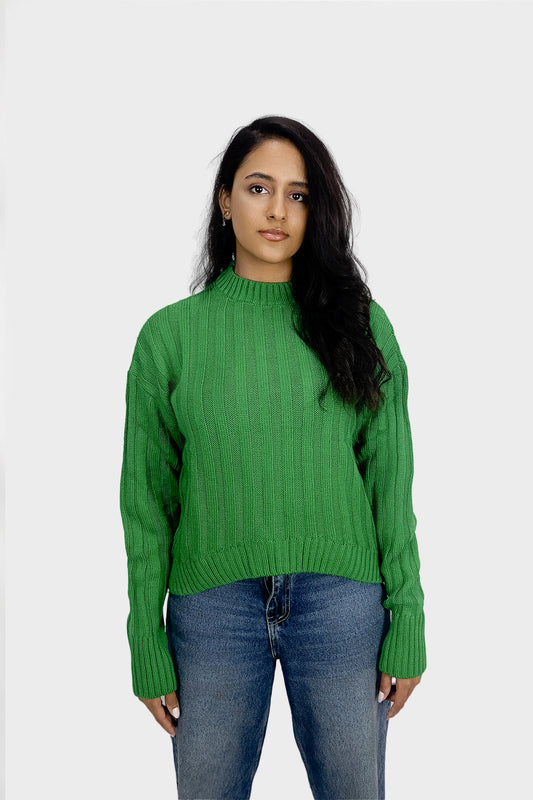 Green High Hip Ribbed Pullover