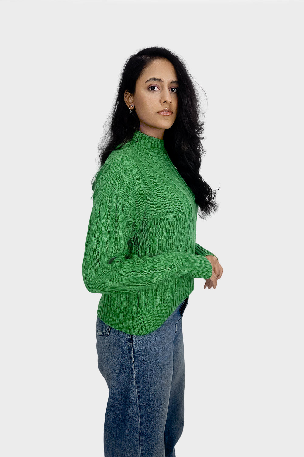 Green High Hip Ribbed Pullover