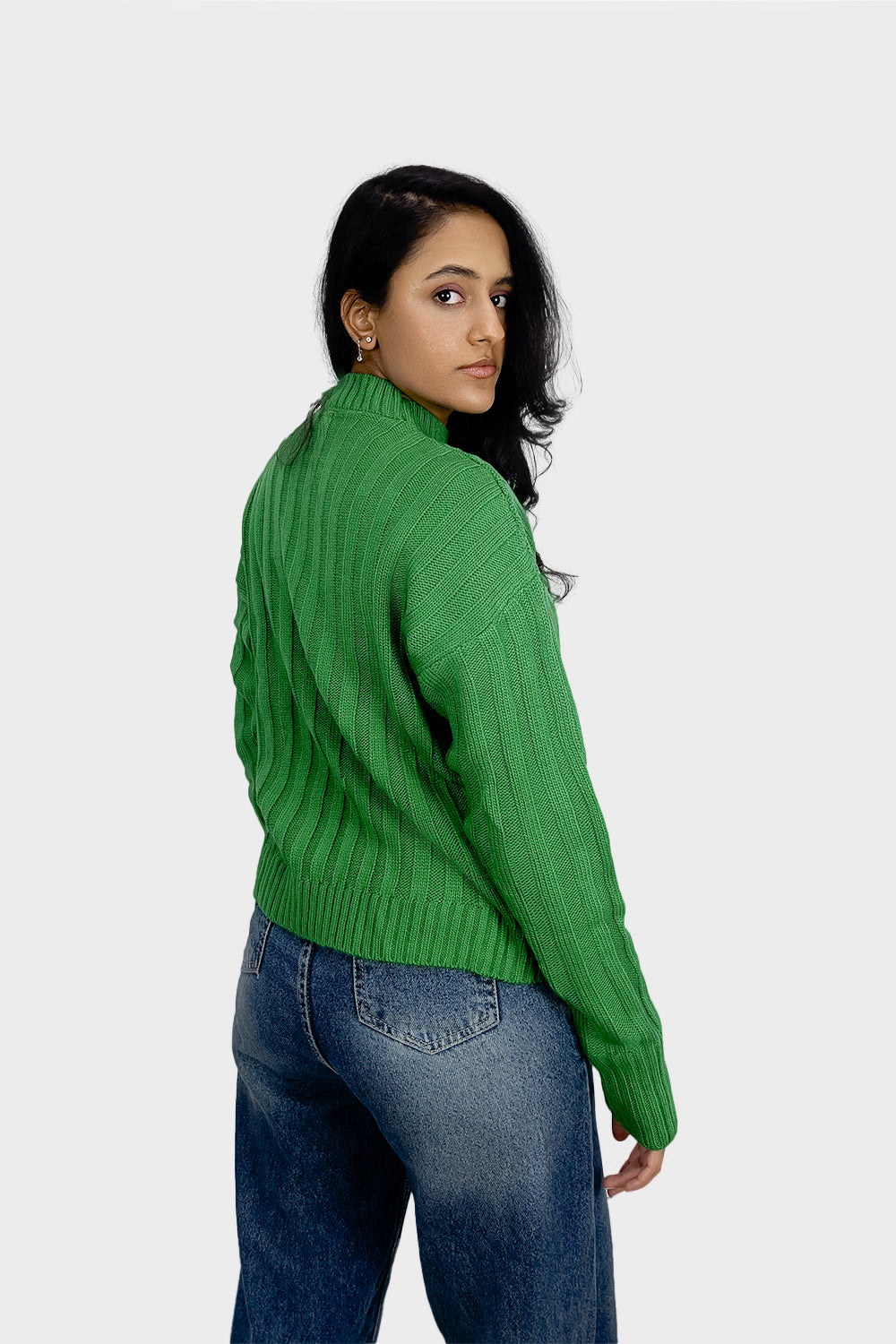 Green High Hip Ribbed Pullover