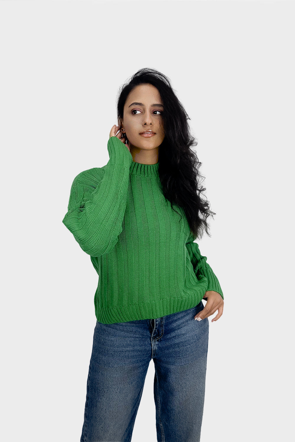 Green High Hip Ribbed Pullover